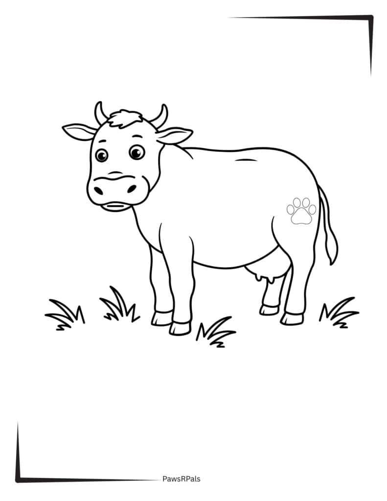 Cow standing on grass colouring image