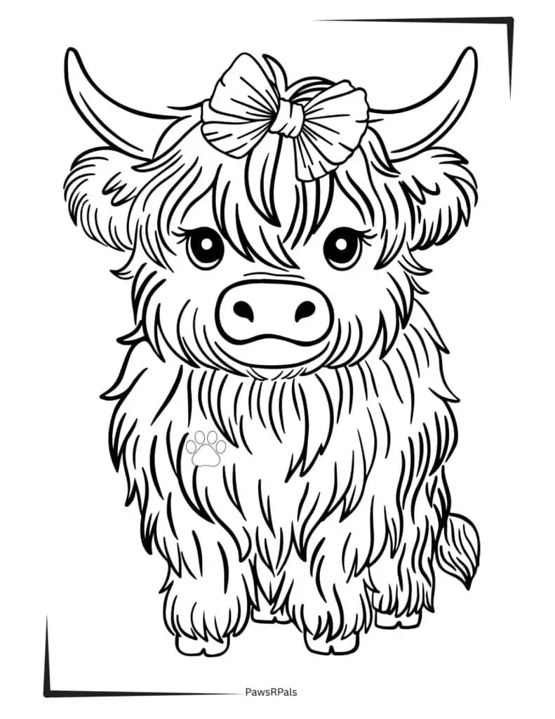 Cute Highland Cow Colouring Image