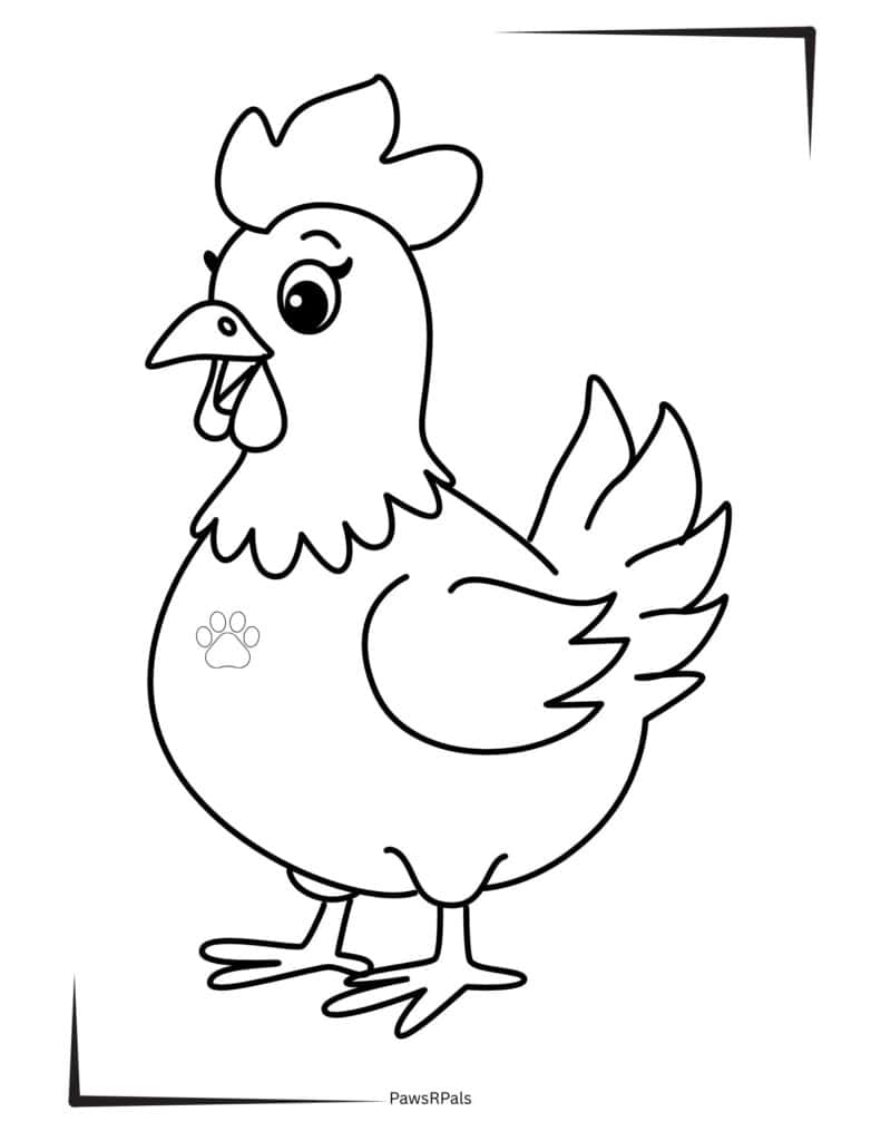 Happy chicken colouring page