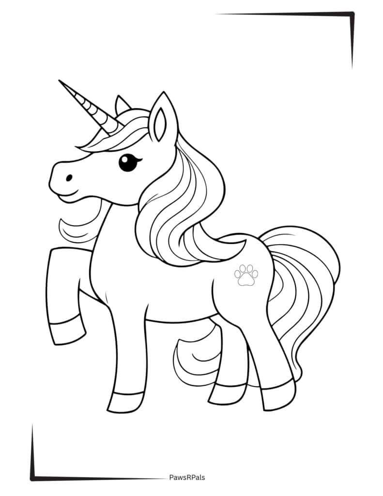 Prancing Unicorn Colouring Page