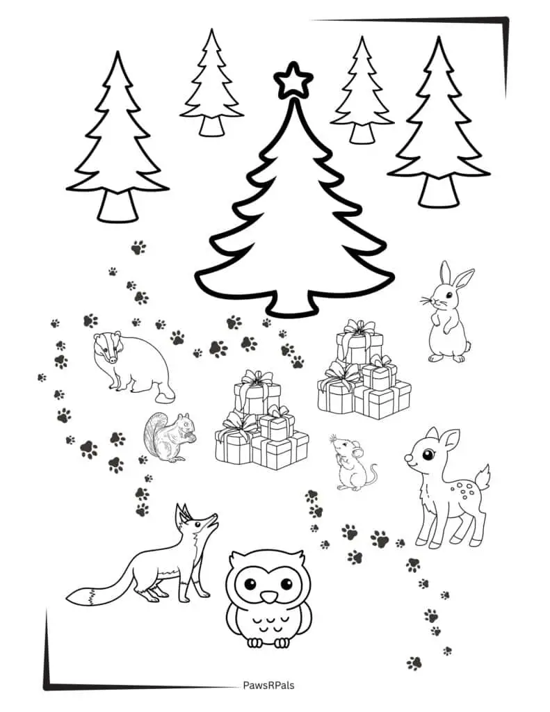 Christmas woodland colouring image