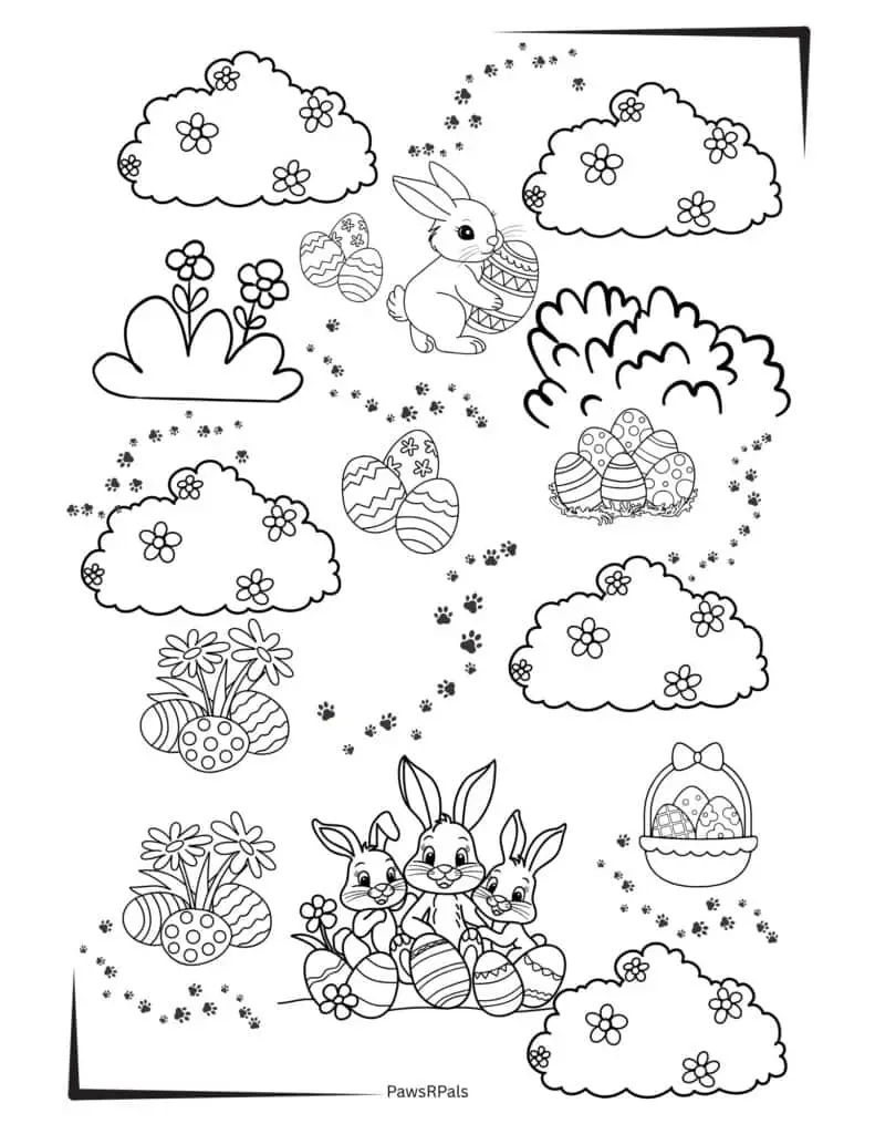 Easter Bunny Hiding Eggs Colouring Image