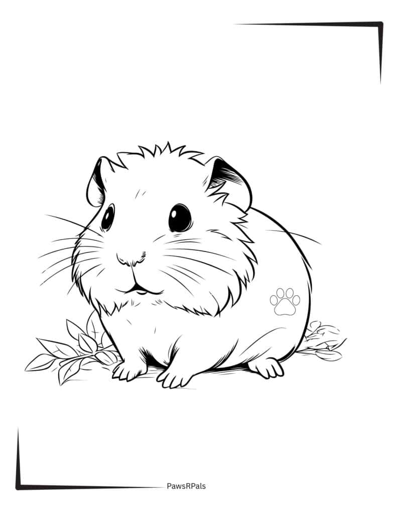 Hamster standing on leaves colouring image