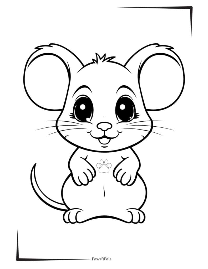 smiling mouse colouring image