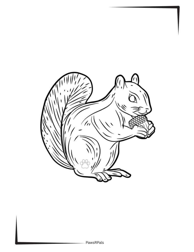 Squirrel with acorn colouring image