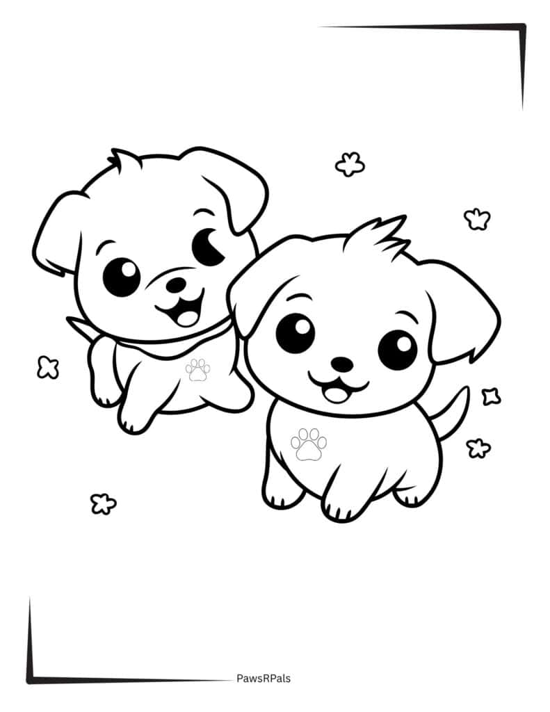 Two Puppies colouring page